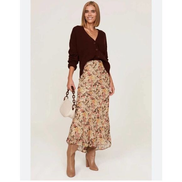 Polo Ralph Lauren Aja Floral Print Fall Brown Midi Skirt 00 $ 498.00 NWT - Picture 2 of 8